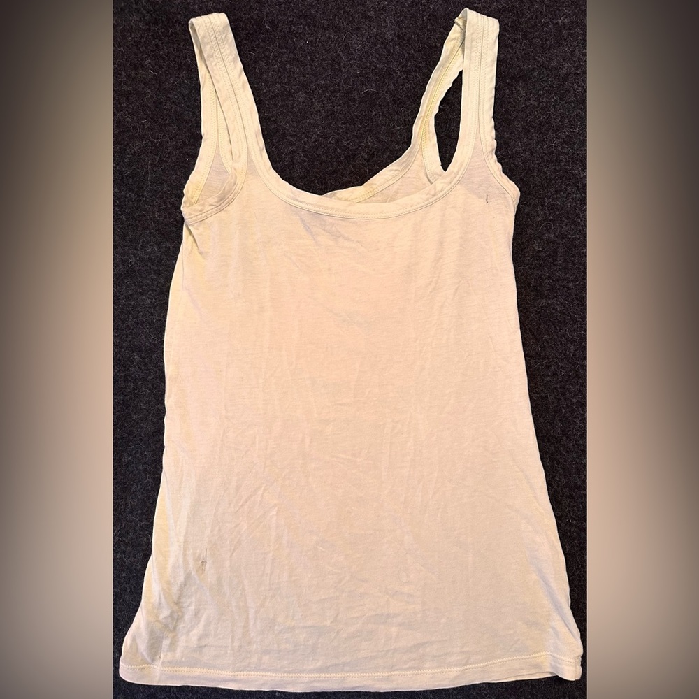 Ladies Theory Vintage Yellow Green Cotton Spandex Distressed Tank - P